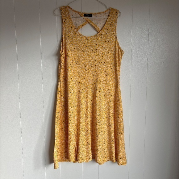 2 Dye 4 Yellow floral print summer dress with keyhole cut out back size L - Picture 1 of 14